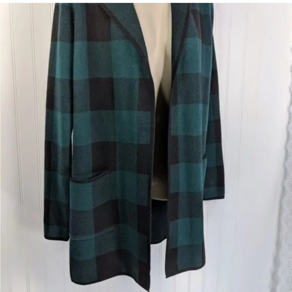 Adrienne Vittadini plaid hooded cardigan M